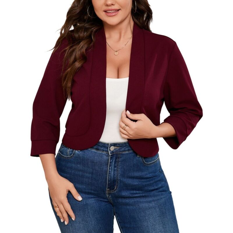救い主流行り物 レディース アウター 上衣・上衣 か細い填まる スポーツジャケット Yesfashion Women\u0027s Blazer 3/4 Sleeve Open Front Slim Fit Casual Work Lightweight Blazers Wine Red 赤いこと