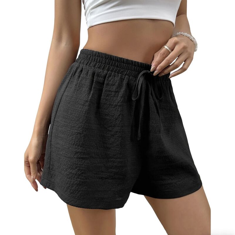 エリートスピリット レディース ボトムス ハーフパンツ・ショーツ ショートパンツ EliteSpirit Women's Texturedrawstring Elastic Waist Summer Boho Shorts Loose Fit Casual Soft Work Pants Black ブラック|ReVida 店