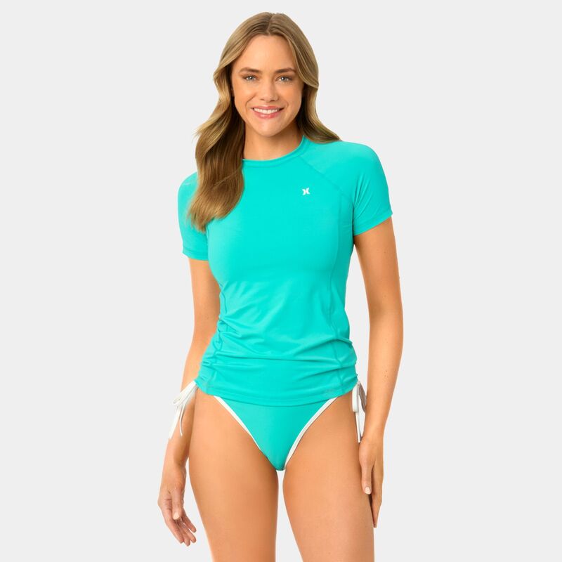 ハーレー レディース 水泳着 いの一番のみ Juniors\u0027 Hurley Solid Short Sleeve Rashguard Swim Top Aquarium