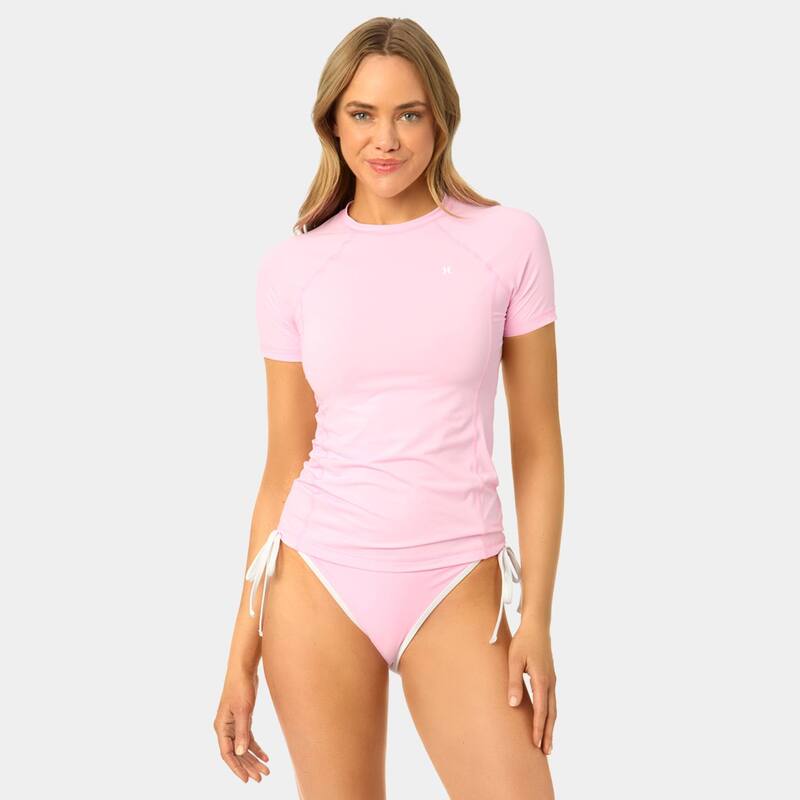 ハーレー レディース 水泳着 いの一番のみ Juniors\u0027 Hurley Solid Short Sleeve Rashguard Swim Top Cotton Candy