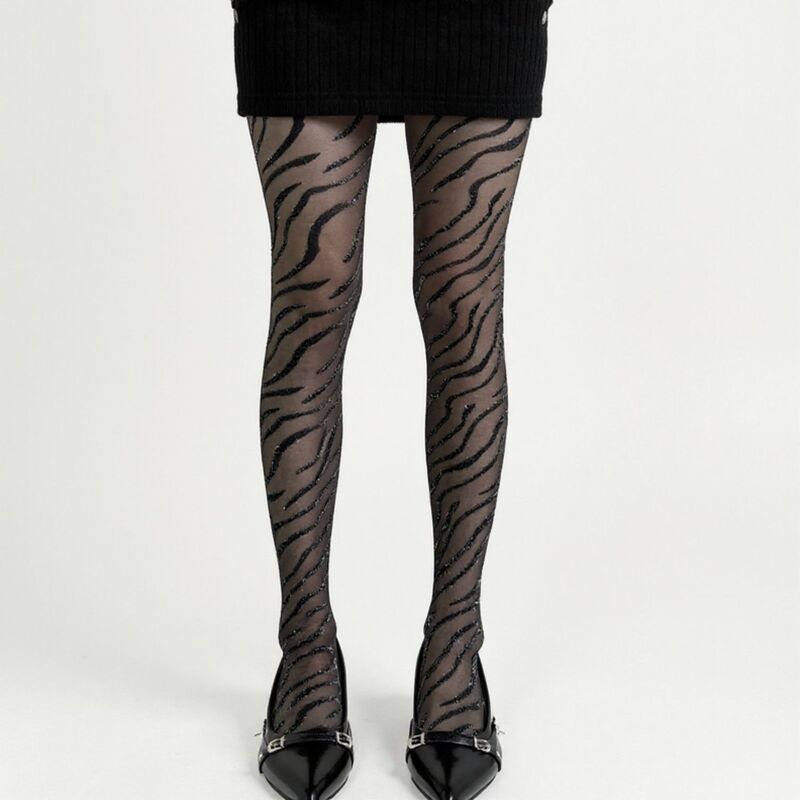 アンナカシ レディース アンダーお召しもの ソックス シアー Anna-Kaci Women\u0027sheer Tights with Sparkly Zebra Stripe Pattern Black 黒いこと