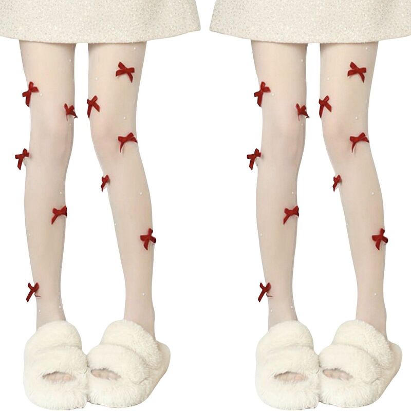 アンナカシ レディース アンダーお召しもの ソックス 天鵝絨 シアー Anna-Kaci 2pcs Women\u0027sheer Tights with Velvet Bow and Pearl Accent Details Beige ベージュ