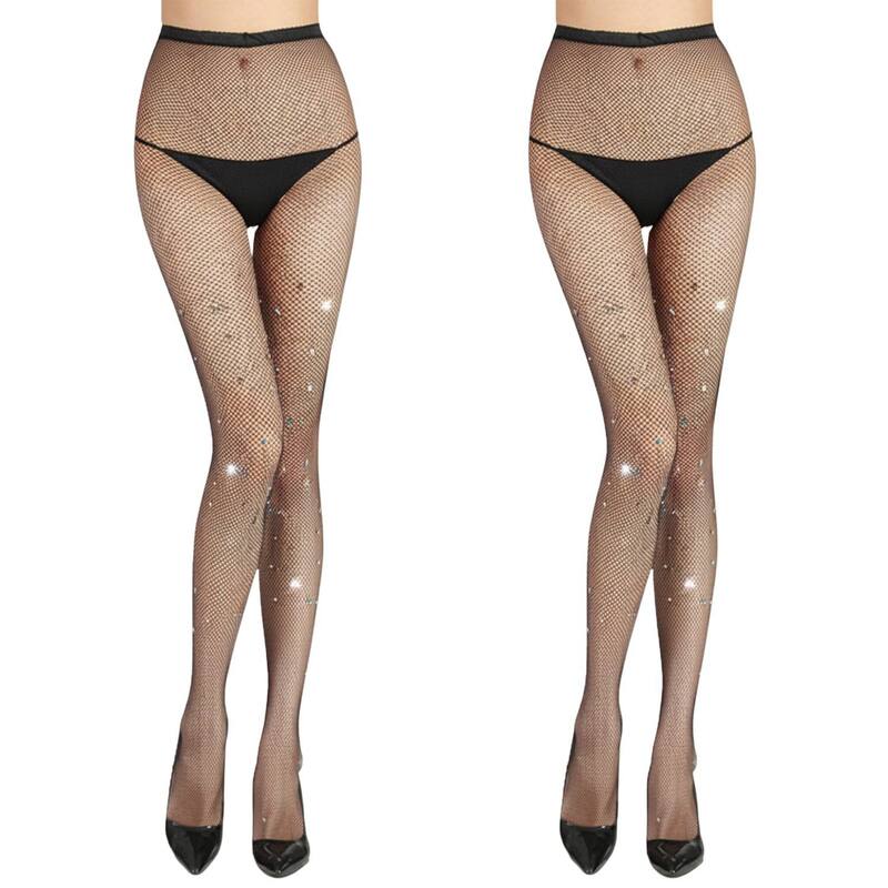 アンナカシ レディース アンダーお召しもの ソックス Anna-Kaci 2pcs Women\u0027s Fishnet Fullength Tights with Rhinestonembellishments and Soft Stretch Fit Black 黒いこと