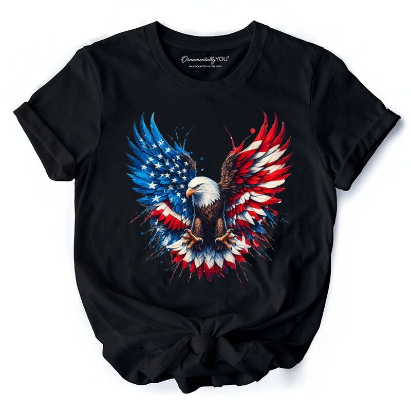 オーナメンタリー ユー レディース トップス プルオーバー OrnamentallyYou Bald Eagle American Flag T-Shirt Patriotic Freedom Tee Black 黒いこと