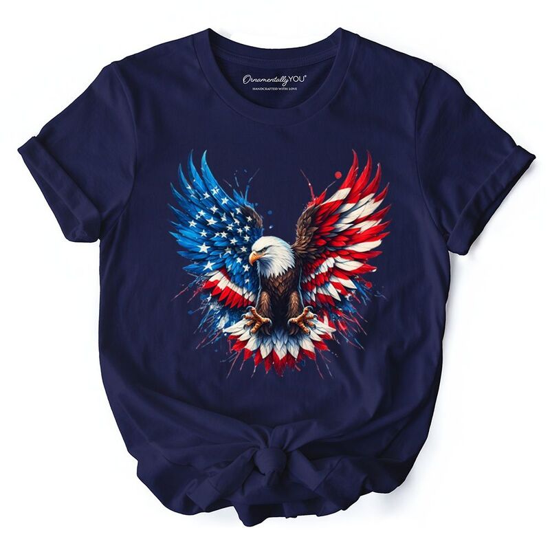 オーナメンタリー ユー レディース トップス プルオーバー OrnamentallyYou Bald Eagle American Flag T-Shirt Patriotic Freedom Tee Navy 米国海軍
