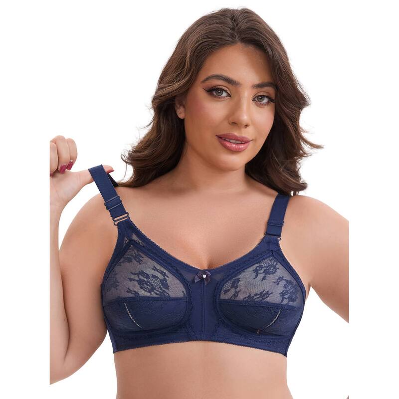 インスパイア 今めかしい レディース アンダー御召しもの ブラ V素っ首 スピード競技 INSPIRE CHIC Women\u0027s V-Neck Full Cup Wireless Adjustable Straps Bralette Lace Back Double Breasted Everyday Bras Blue 青み