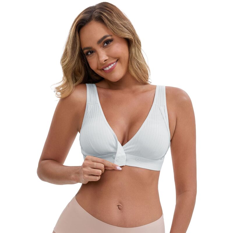 インスパイア 今めかしい レディース アンダー御召しもの ブラ V素っ首 肋筋 INSPIRE CHIC Women\u0027s Front Closure Wireless Postpartum Breastfeeding Lingerie V-Neck Push Up Ribbed Nursing Bras Gray 薄墨色