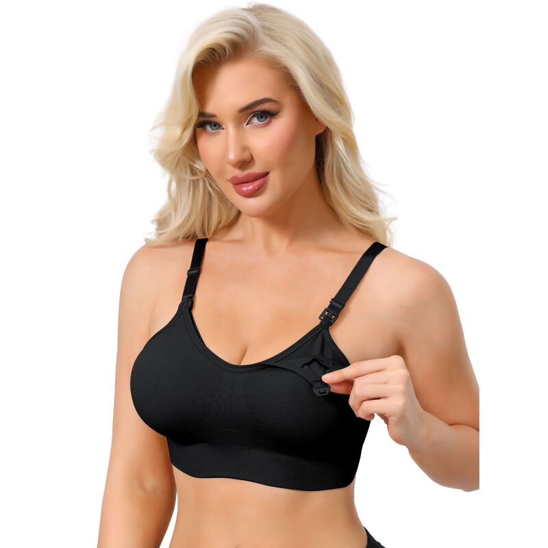インスパイア 今めかしい レディース アンダーお召しもの ブラ Vのど首 INSPIRE CHIC Women\u0027s Full Coverage Adjustable Buckled Straps Postpartum Nursing Bra V-Neck Wireless Bralettes Black 黒いこと