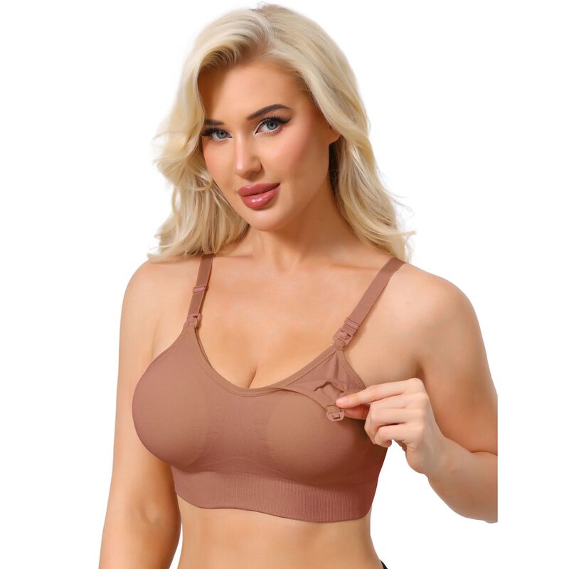 インスパイア 今めかしい レディース アンダーお召しもの ブラ Vのど首 INSPIRE CHIC Women\u0027s Full Coverage Adjustable Buckled Straps Postpartum Nursing Bra V-Neck Wireless Bralettes Brown 赤銅色