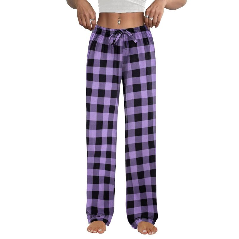 エコアー レディース アンダーウェア ナイトウェア パンツ Ekouaer Women Pajama Pants Comfy Pj Bottom with Pocketstretch Plaid Sleepwear and Plaid Medium Black Purple ブラック｜ReVida 店