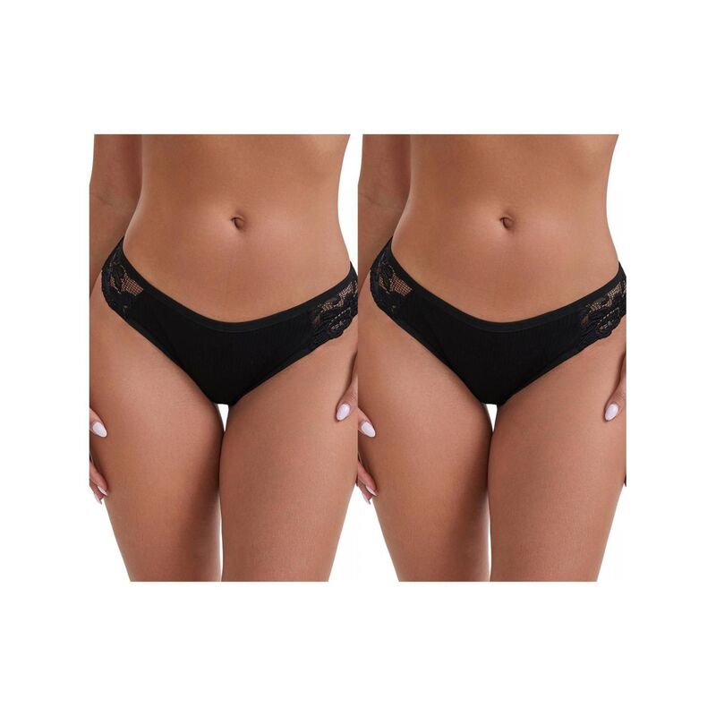 インスパイア 今めかしい レディース アンダー御召しもの ズボン下 ローライズ 肋筋 スピード競技 INSPIRE CHIC 2 Packs Women\u0027s Lace Low Rise Hip-Lifting Ribbed Briefs Comfortable Breathable Panties Black 黒いこと