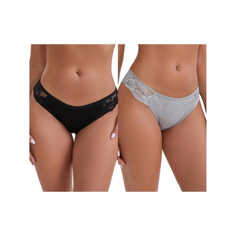 インスパイア 今めかしい レディース アンダー御召しもの ズボン下 ローライズ 肋筋 スピード競技 INSPIRE CHIC 2 Packs Women\u0027s Lace Low Rise Hip-Lifting Ribbed Briefs Comfortable Breathable Panties Black Gray 黒いこと