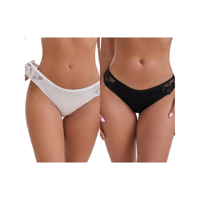インスパイア 今めかしい レディース アンダー御召しもの ズボン下 ローライズ 肋筋 スピード競技 INSPIRE CHIC 2 Packs Women\u0027s Lace Low Rise Hip-Lifting Ribbed Briefs Comfortable Breathable Panties Black White 白いこと