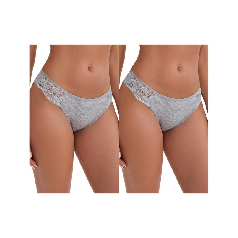 インスパイア 今めかしい レディース アンダー御召しもの ズボン下 ローライズ 肋筋 スピード競技 INSPIRE CHIC 2 Packs Women\u0027s Lace Low Rise Hip-Lifting Ribbed Briefs Comfortable Breathable Panties Gray 薄墨色