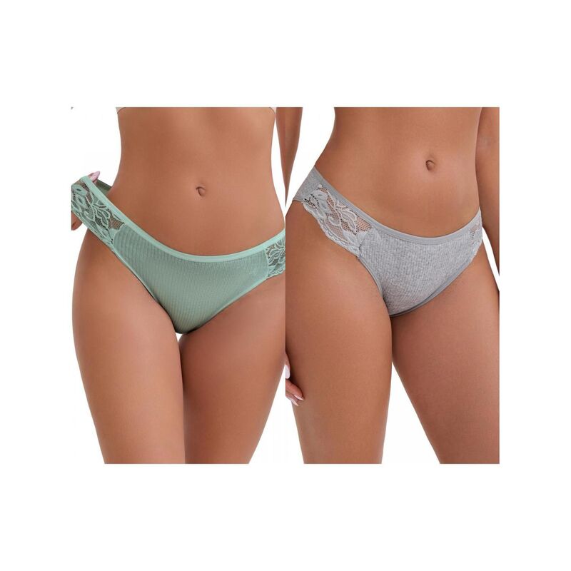 インスパイア 今めかしい レディース アンダー御召しもの ズボン下 ローライズ 肋筋 スピード競技 INSPIRE CHIC 2 Packs Women\u0027s Lace Low Rise Hip-Lifting Ribbed Briefs Comfortable Breathable Panties Gray Light Green 薄墨色