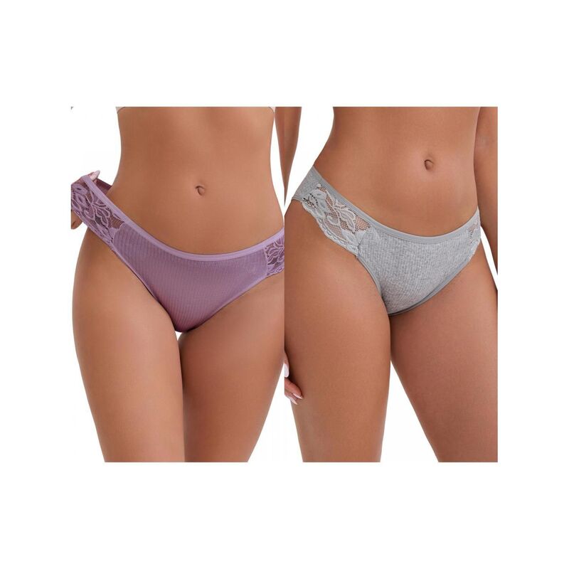 インスパイア 今めかしい レディース アンダー御召しもの ズボン下 ローライズ 肋筋 スピード競技 INSPIRE CHIC 2 Packs Women\u0027s Lace Low Rise Hip-Lifting Ribbed Briefs Comfortable Breathable Panties Gray Purple 薄墨色