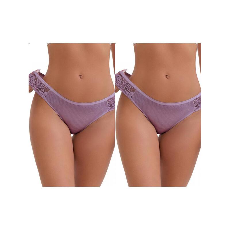 インスパイア 今めかしい レディース アンダー御召しもの ズボン下 ローライズ 肋筋 スピード競技 INSPIRE CHIC 2 Packs Women\u0027s Lace Low Rise Hip-Lifting Ribbed Briefs Comfortable Breathable Panties Purple パープル
