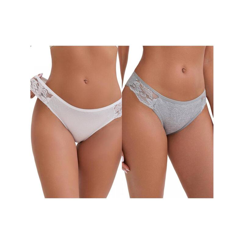 インスパイア 今めかしい レディース アンダー御召しもの ズボン下 ローライズ 肋筋 スピード競技 INSPIRE CHIC 2 Packs Women\u0027s Lace Low Rise Hip-Lifting Ribbed Briefs Comfortable Breathable Panties White Gray 白いこと