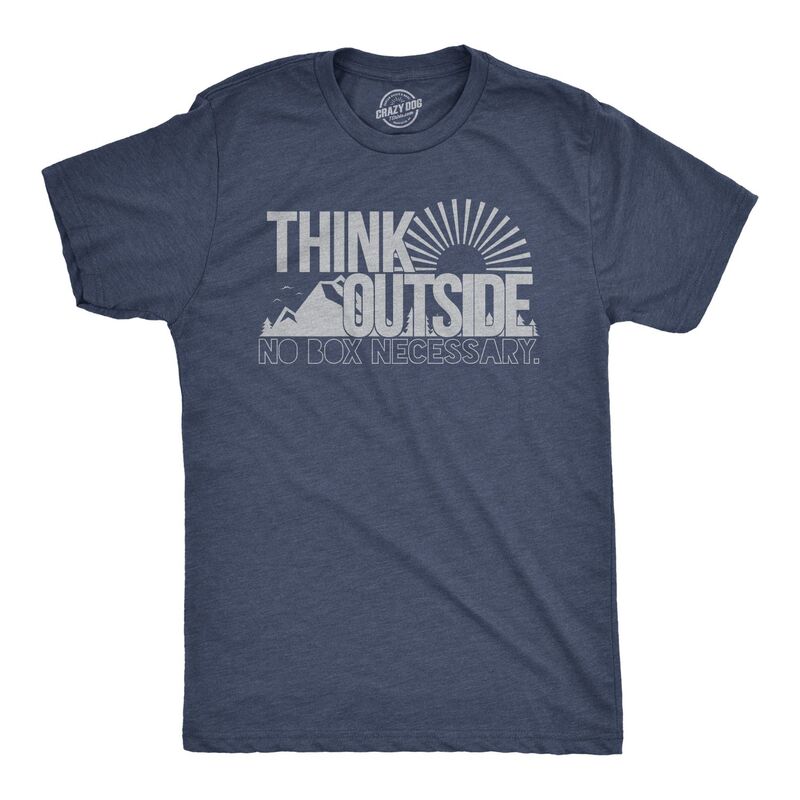 クレイジードッグ プルオーバー レディース トップス ヴィンテージ グラフィック Crazy Dog T-Shirts Mens Think Outside Funny No Box Necessary Hiking Camping Vintage Graphic T shirt Heather Navy ギョリュウモドキ