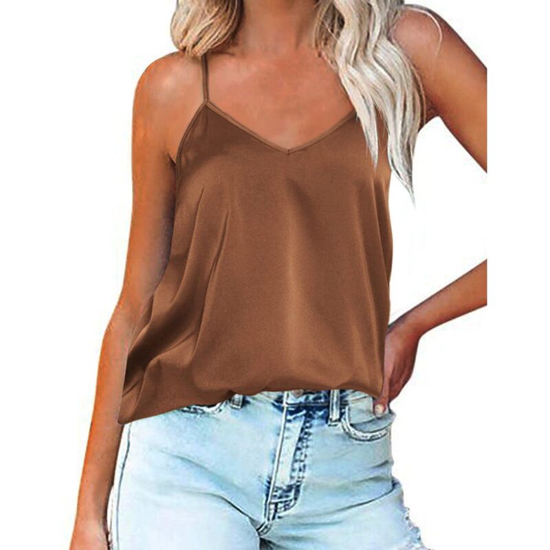 エコアー レディース トップス プルオーバー Vのど首 繻子 絹地 Ekouaer Satin Camisole Top for Women V Neck Pajama Tank Topsilk Soft Spaghetti Strap Loose Basicoffe