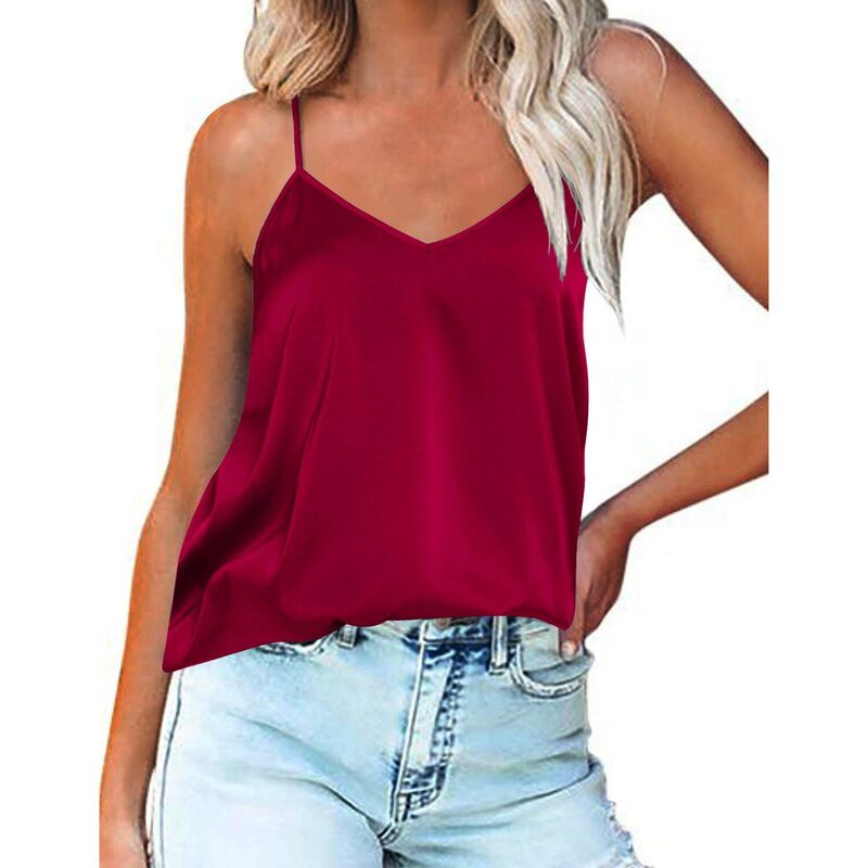 エコアー レディース トップス プルオーバー Vのど首 繻子 絹地 Ekouaer Satin Camisole Top for Women V Neck Pajama Tank Topsilk Soft Spaghetti Strap Loose Basic Deep Red 赤いこと