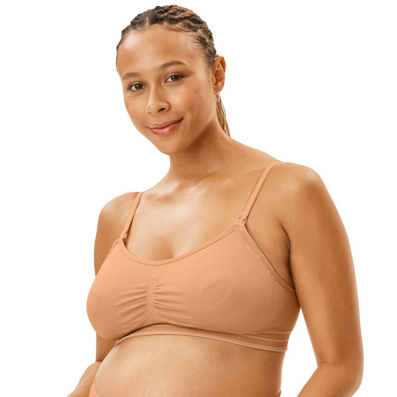 マザーフッド レディース アンダー御召しもの ブラ マタニティ Maternity Motherhood Seamless Nursing and Pumping Bra with Removable Pads Caramel