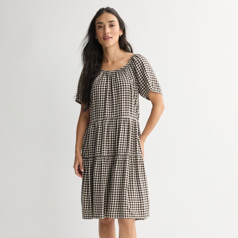 ソノマ レディース トップス 衣装 ティアード Women\u0027sonoma Goods For Life Scoop Neck Tieredress Brownatural Check 赤銅色