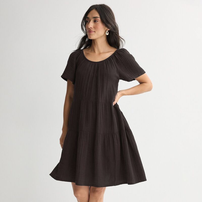 ソノマ レディース トップス 衣装 ティアード Women\u0027sonoma Goods For Life Scoop Neck Tieredress Dark Brown 赤銅色