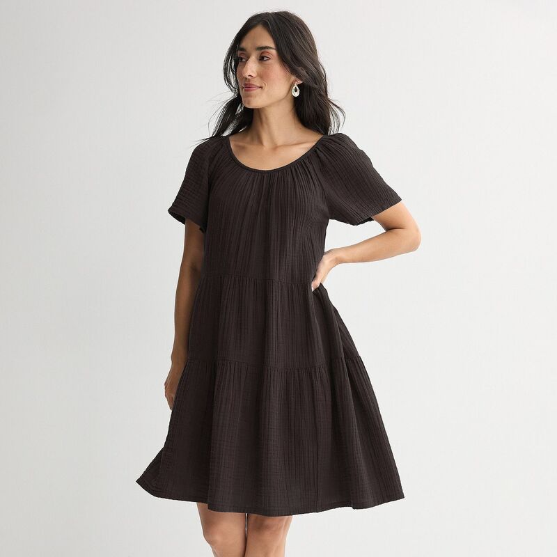 ソノマ レディース トップス 衣装 ティアード プチ Petite Sonoma Goods For Life Scoop Neck Tieredress Dark Brown 赤銅色
