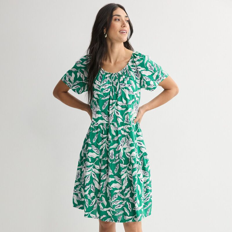 ソノマ レディース トップス 衣装 ティアード プチ Petite Sonoma Goods For Life Scoop Neck Tieredress Emrald Green Palm 緑であること