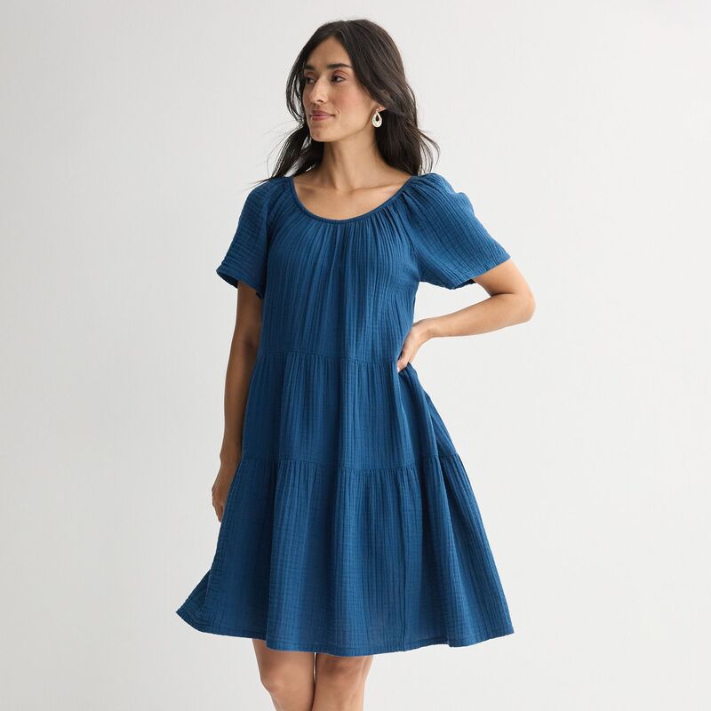 ソノマ レディース トップス 衣装 ティアード プチ Petite Sonoma Goods For Life Scoop Neck Tieredressunset Blue 青み