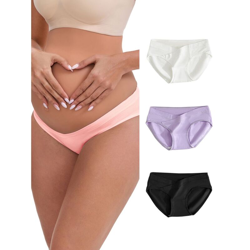 インスパイア 今めかしい レディース アンダー御召しもの ズボン下 綿織物 マタニティ INSPIRE CHIC Women\u0027s Low-Waisted Maternity Briefs Under the Bump Comfortable Breathable Cotton Underwears 4 Packs Black Pink Purplewhite 黒いこと