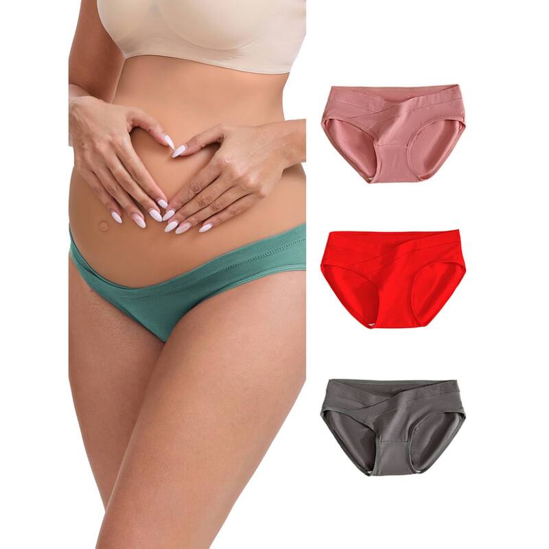 インスパイア 今めかしい レディース アンダー御召しもの ズボン下 綿織物 マタニティ INSPIRE CHIC Women\u0027s Low-Waisted Maternity Briefs Under the Bump Comfortable Breathable Cotton Underwears 4 Packs Darkpinkgray Green Red 赤いこと