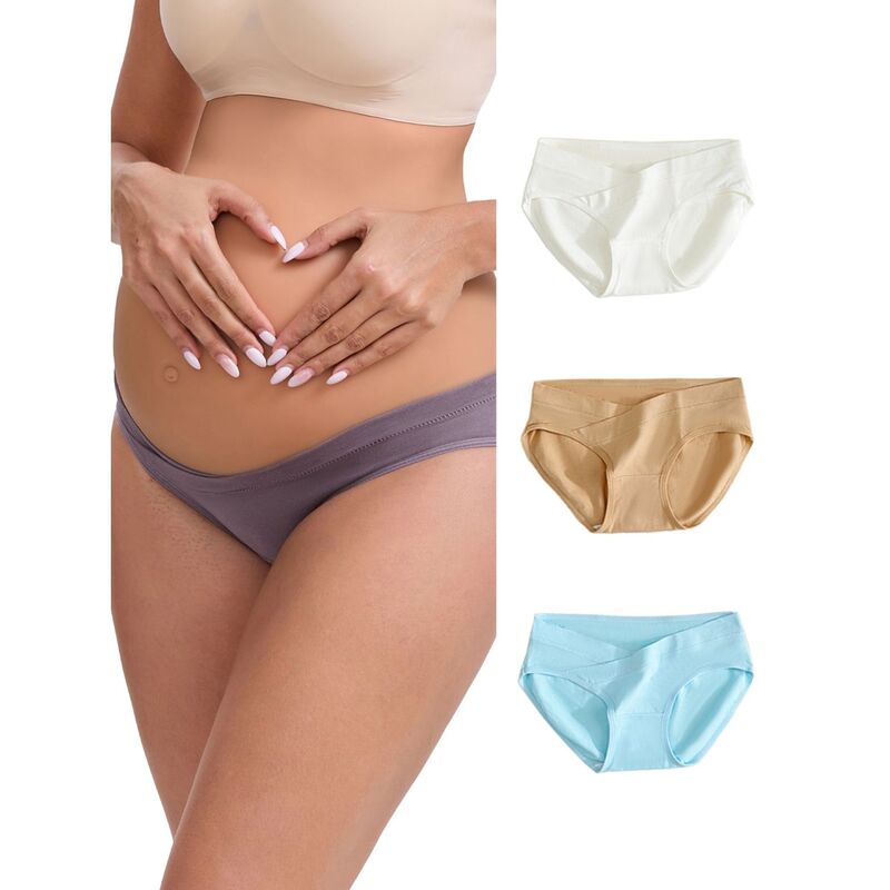 インスパイア 今めかしい レディース アンダー御召しもの ズボン下 綿織物 マタニティ INSPIRE CHIC Women\u0027s Low-Waisted Maternity Briefs Under the Bump Comfortable Breathable Cotton Underwears 4 Packs White Purple Beigeblue 白いこと