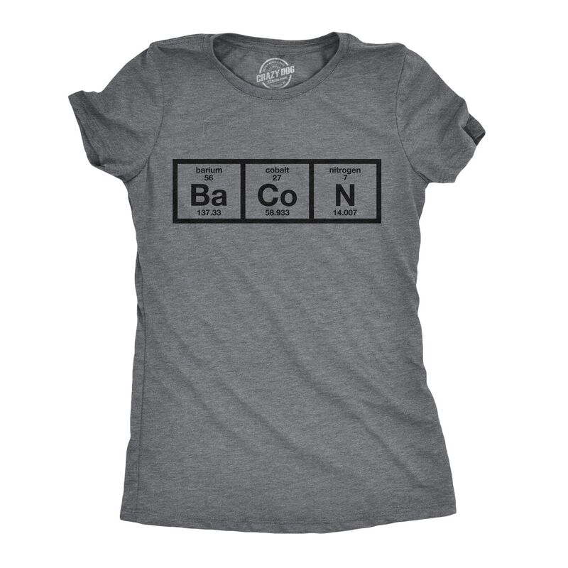 クレイジードッグ プルオーバー レディース トップス Crazy Dog T-Shirts Womens Chemistry of Bacon T Shirt Funny Periodic Table Tee for Ladies Dark Heather Grey 薄墨色