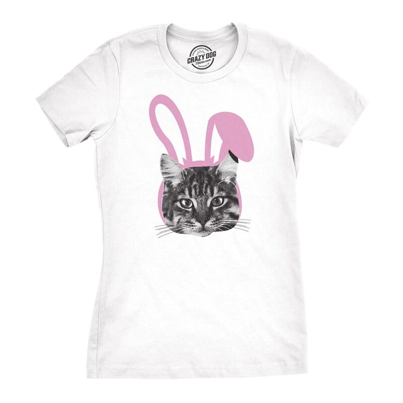 クレイジードッグ プルオーバー レディース トップス Crazy Dog T-Shirts Womens Easter Cat Shirt Funny Kitten In Bunny Ears Cute Lover Spring Tee White 白いこと