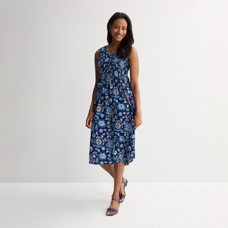 クロフト＆バロー レディース トップス 衣装 プチ midi シャーリング Petite Croft \u0026 Barrow Smocked Midi Dress Navy Paisley Tile 米国海軍
