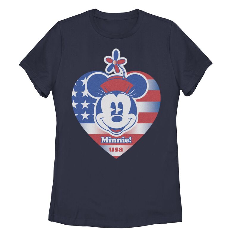 ディズニー レディース トップス Tシャツ グラフィック Disney's Minnie Mouse Juniors' Patriotic Heart & Minnie Graphic Tee Navy ネイビー｜ReVida 店