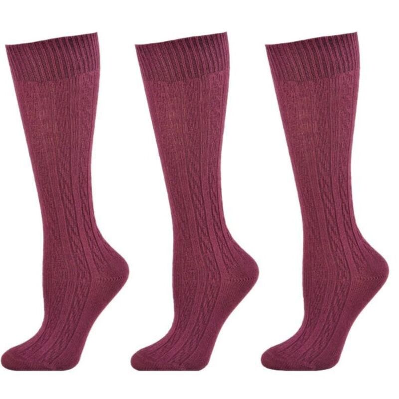 ウェアシエラ レディース アンダーお召しもの ソックス 綿織物 編み物 WEAR SIERRA Classicable Knit Cotton Knee High Socks 3 Pair Pack Maroon マルーン