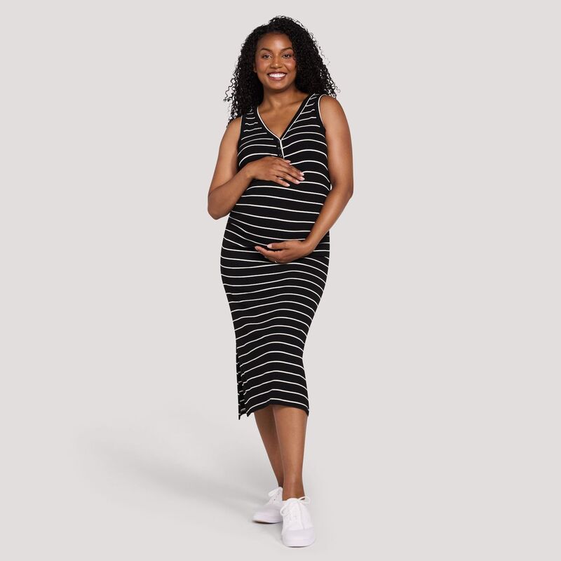マザーフッド レディース トップス 衣装 midi マタニティ Maternity Motherhood Henley Tank Midi Dress Black Vanilla Stripe 黒いこと