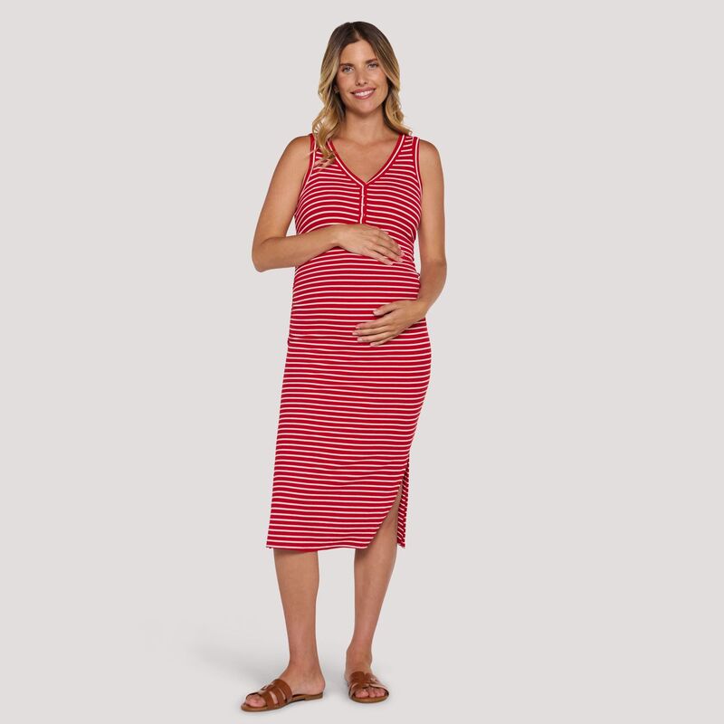 マザーフッド レディース トップス 衣装 midi マタニティ Maternity Motherhood Henley Tank Midi Dress Red White Stripe 白いこと