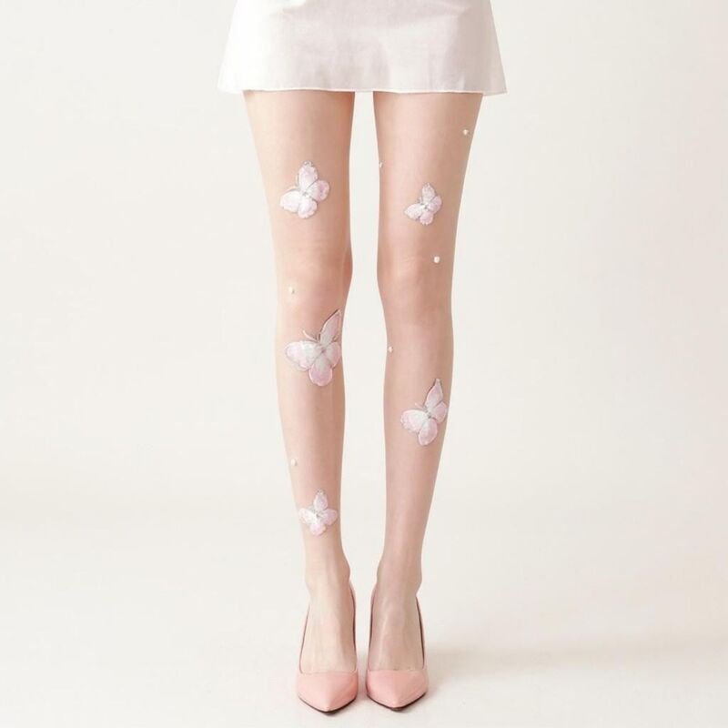 アンナカシ レディース アンダーお召しもの ソックス シアー Anna-Kaci Women\u0027sheer Butterfly Applique Tightstretch Fit Lightweight Embellished Pantyhose Stockings Light Beige ベージュ