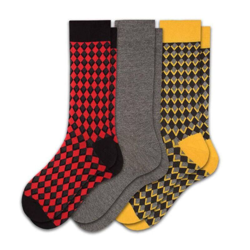 ウェアシエラ レディース アンダーお召しもの ソックス 綿織物 WEAR SIERRA Men\u0027s Combed Cotton Crew Socks - Diamond Pattern 3 Pair Packs Yellow Gray Red 薄墨色