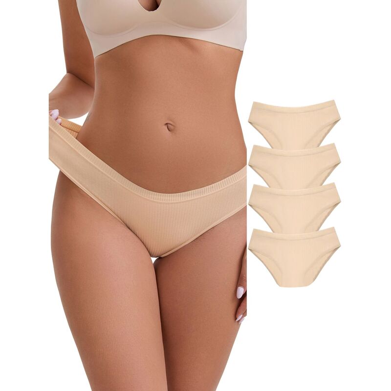 インスパイア 今めかしい レディース アンダーお召しもの ズボン下 綿織物 INSPIRE CHIC Women\u0027s Low-Waisted Hip Lifting Underwear Thread Cotton Comfortable Basic Briefs 5 Packs Beige ベージュ