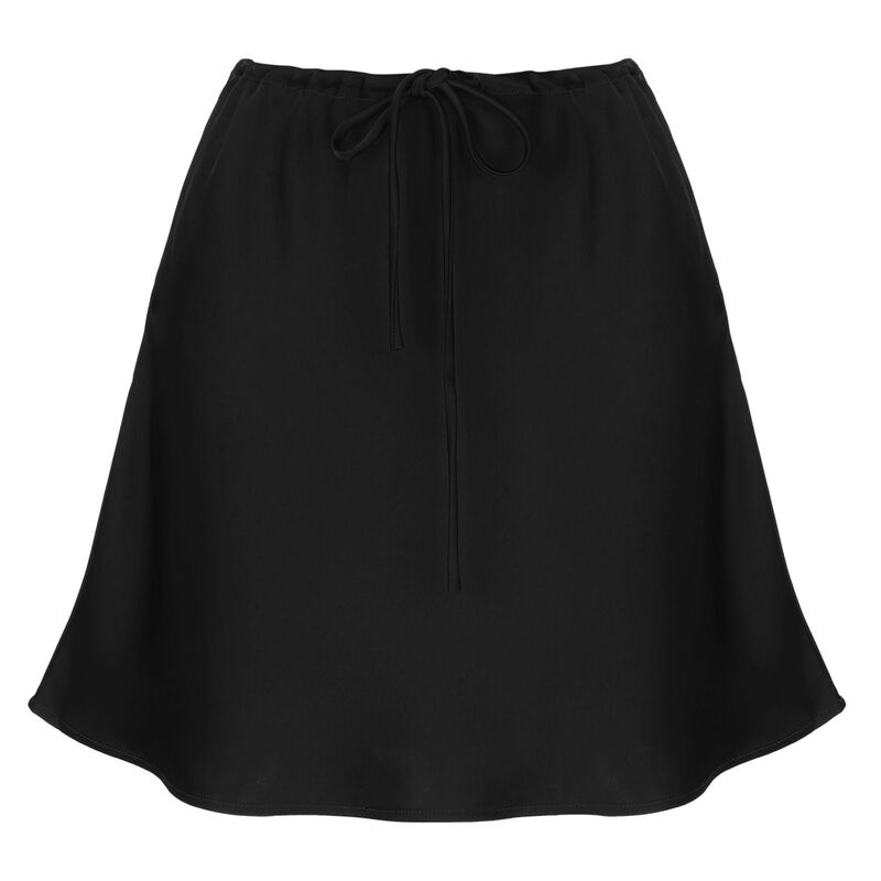 インスパイア 今めかしい レディース 下つ方スコート A 生産ライン 御機嫌酉の方角 ミニ 繻子 絹地 INSPIRE CHIC Drawstring Satin Mini Skirt for Women High Waist Casual A-Line Flared Flowy Silk Skater Short Skirts Black 黒いこと