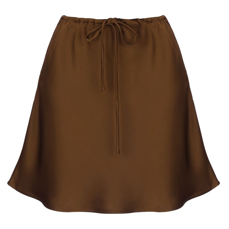 インスパイア 今めかしい レディース 下つ方スコート A 生産ライン 御機嫌酉の方角 ミニ 繻子 絹地 INSPIRE CHIC Drawstring Satin Mini Skirt for Women High Waist Casual A-Line Flared Flowy Silk Skater Short Skirts Brown 赤銅色