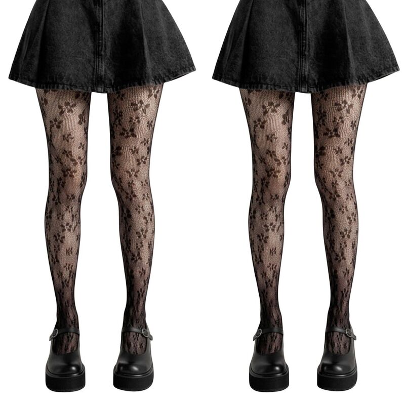 アンナカシ レディース アンダーお召しもの ソックス 御花柄 メッシュ シアー スピード競技 御花 Anna-Kaci 2pcs Women\u0027s Floralace Pattern Tights with Sheer Mesh Texture and Stretch Fit Black 黒いこと