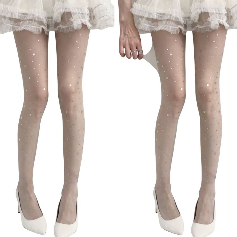 アンナカシ レディース アンダーお召しもの ソックス メッシュ シアー Anna-Kaci 2pcs Women\u0027sheer Star Pattern Tights with Sparkle Detailing and Stretch Mesh Fit Light Beige ベージュ
