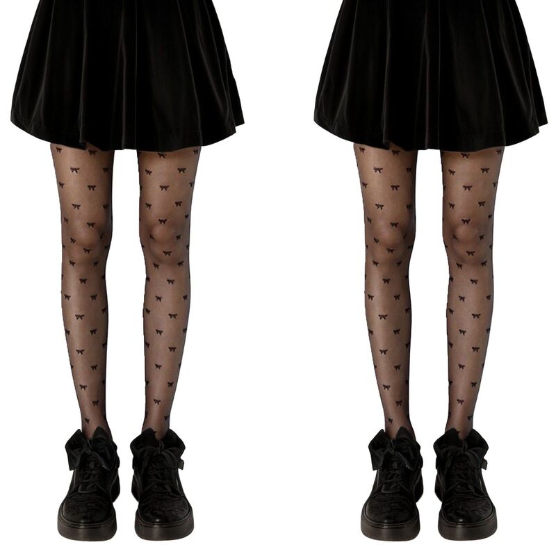 アンナカシ レディース アンダーお召しもの ソックス シアー Anna-Kaci 2pcs Women\u0027sheer Tights with Allover Bow Pattern Design Black 黒いこと