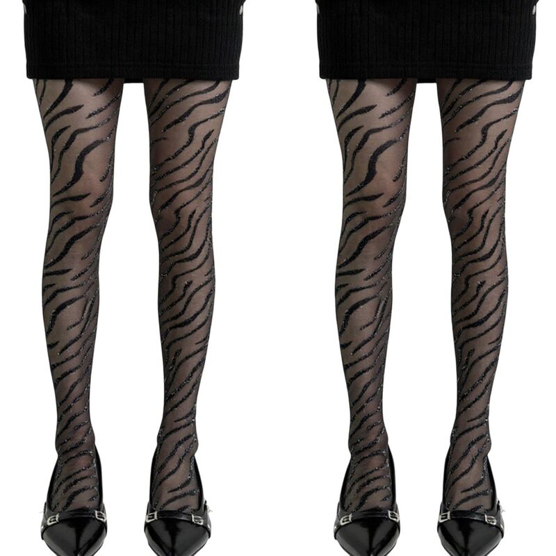 アンナカシ レディース アンダーお召しもの ソックス シアー Anna-Kaci 2pcs Women\u0027sheer Tights with Sparkly Zebra Stripe Pattern Black 黒いこと